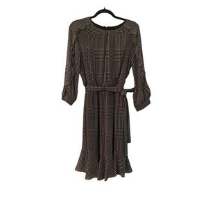 NWT Calvin Klein Women's White and Black Houndstooth Long Sleeve Dress Size 6